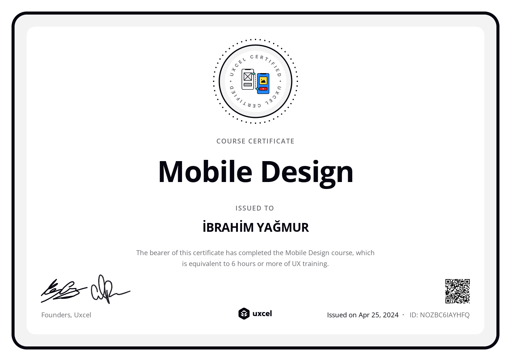 İBRAHİM YAĞMUR's certificate
